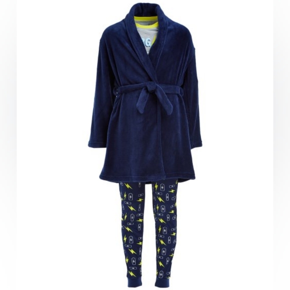 Blue & Gray Lightning 'Charging' Kids Robe Set - Picture 1 of 6
